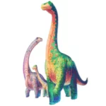 Due coloratissimi dinosauri Dino Diplodocus Unidragon Kids stanno uno accanto all'altro.