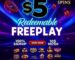L'immagine promozionale delle offerte di Royal Spins mostra 5 $ di credito gratuito riscattabile, un bonus di iscrizione del 150% e un bonus di segnalazione di 10 $, con varie immagini di giochi da casinò e icone della piattaforma.