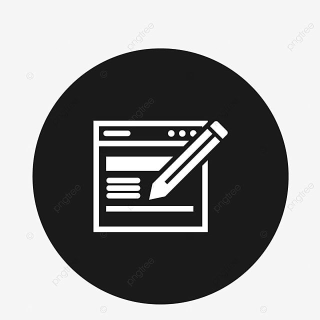 Icona bianca raffigurante una pagina web con il simbolo di una matita, che rappresenta la modifica o la scrittura online, all’interno di un cerchio nero pieno su uno sfondo chiaro.